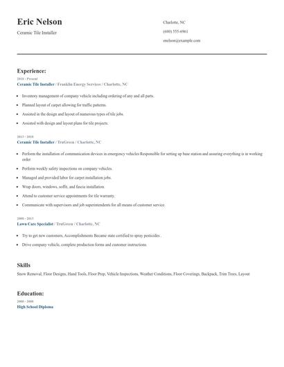 Ceramic Tile Installer Resume
