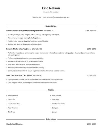 Ceramic Tile Installer Resume