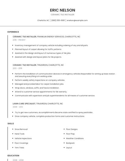 Ceramic Tile Installer Resume