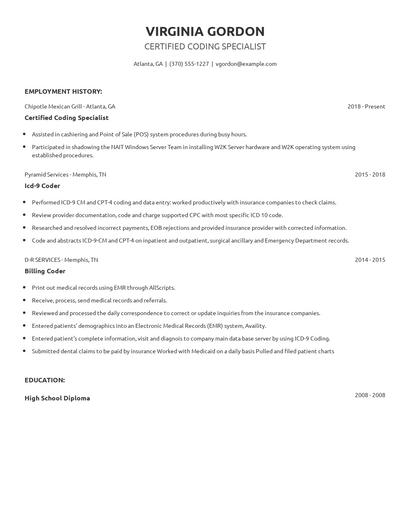 Certified Coding Specialist Resume