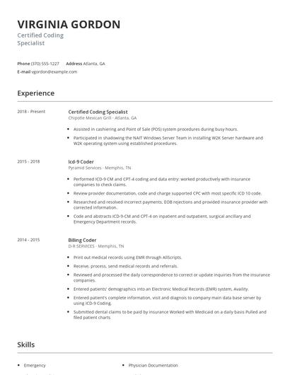 Certified Coding Specialist Resume