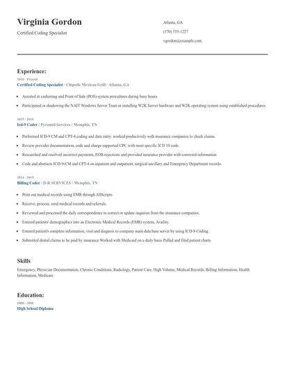 Certified Coding Specialist Resume