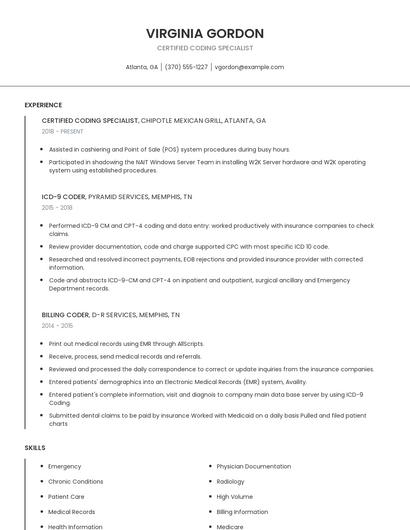 Certified Coding Specialist Resume