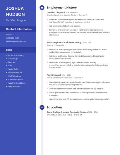 Certified Lifeguard Resume