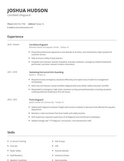 Certified Lifeguard Resume