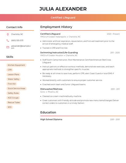 Certified Lifeguard Resume