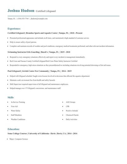 Certified Lifeguard Resume