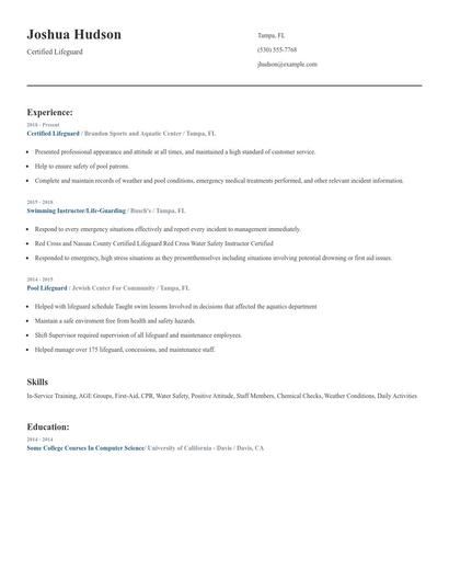 Certified Lifeguard Resume