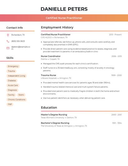 Certified Nurse Practitioner Resume