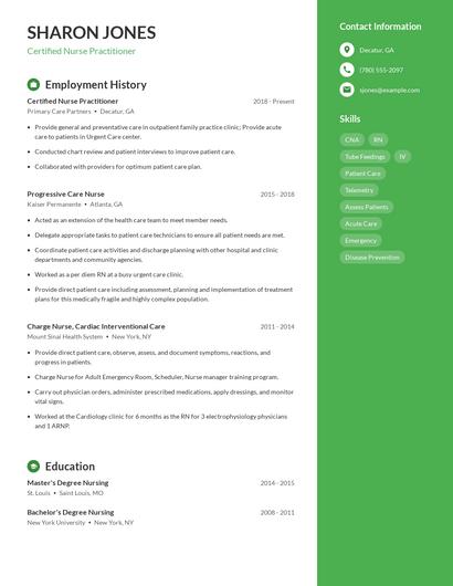 Certified Nurse Practitioner Resume