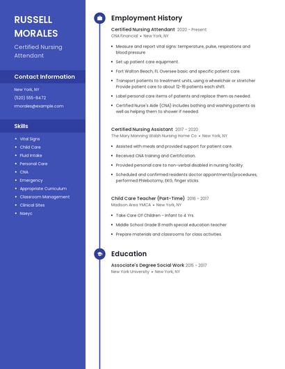 Certified Nursing Attendant Resume