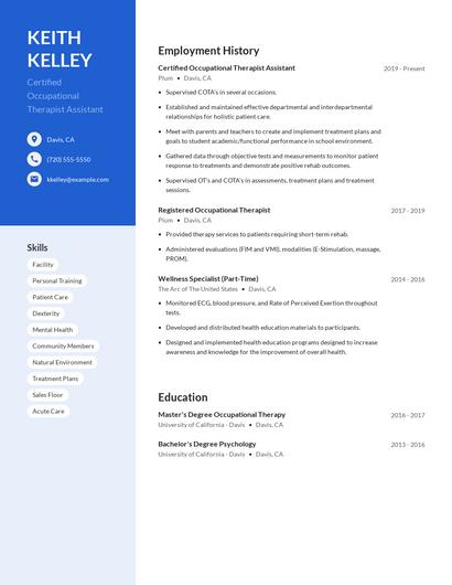 Certified Occupational Therapist Assistant Resume