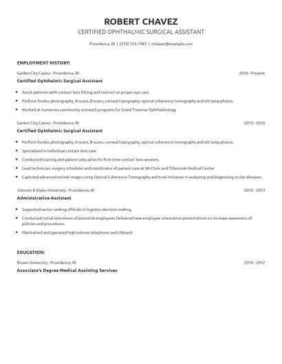 Certified Ophthalmic Surgical Assistant Resume