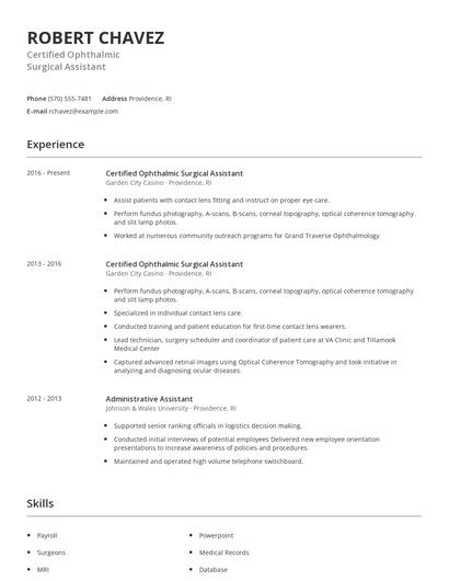Certified Ophthalmic Surgical Assistant Resume