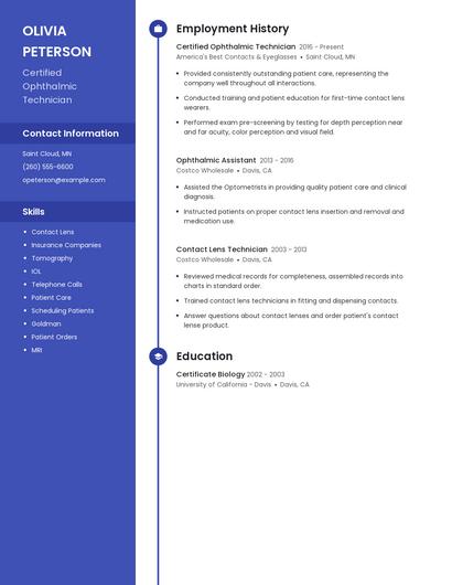 Certified Ophthalmic Technician Resume