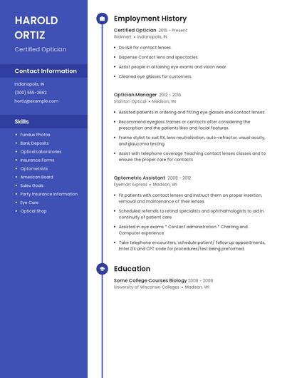 Certified Optician Resume