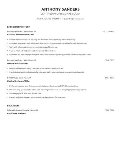 Certified Professional Coder Resume