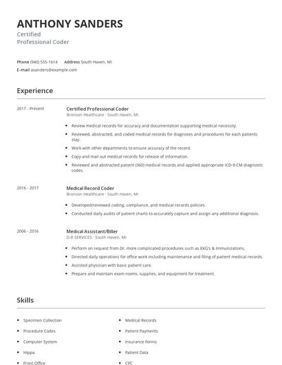 Certified Professional Coder Resume