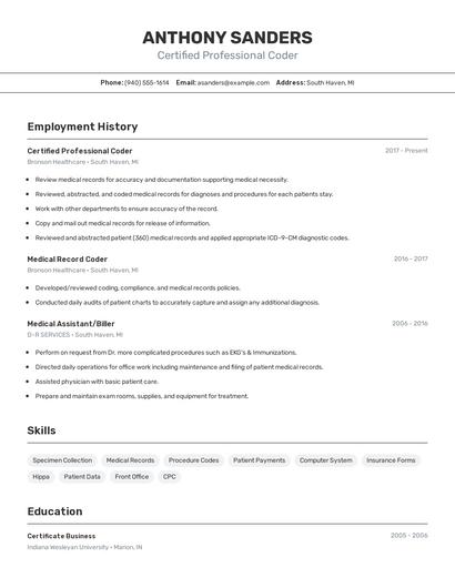 Certified Professional Coder Resume