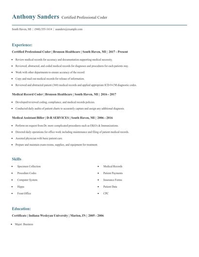 Certified Professional Coder Resume