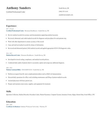 Certified Professional Coder Resume