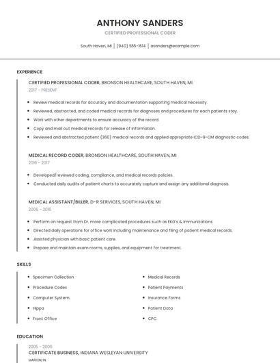Certified Professional Coder Resume