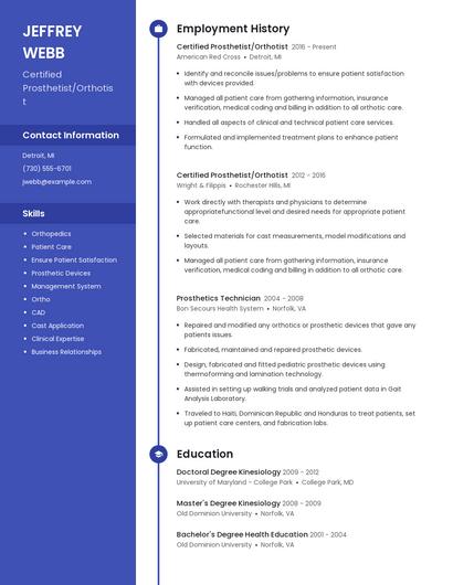 Certified Prosthetist/Orthotist Resume