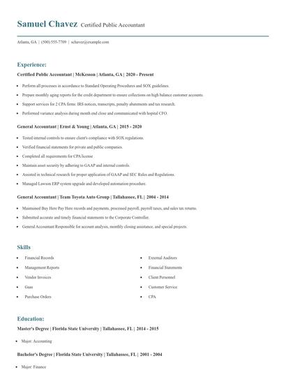 Certified Public Accountant Resume