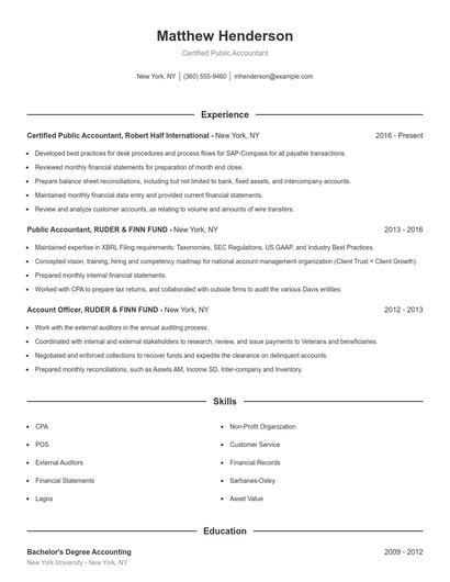 Certified Public Accountant Resume