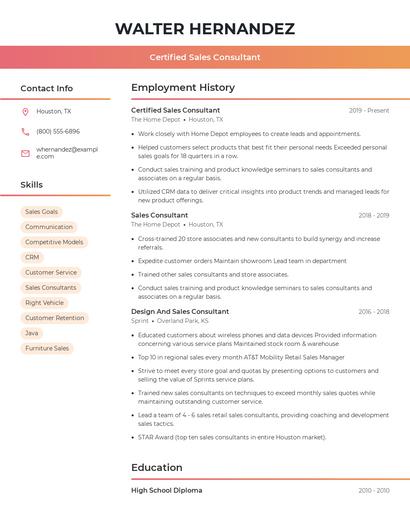 Certified Sales Consultant Resume