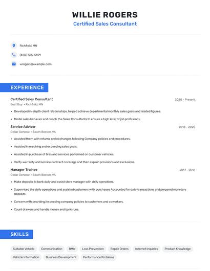 Certified Sales Consultant Resume