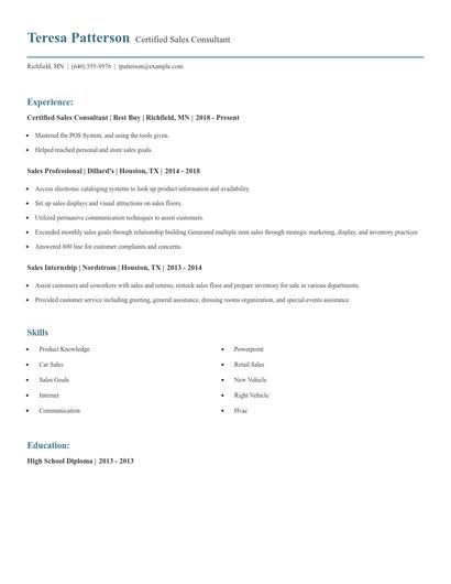 Certified Sales Consultant Resume