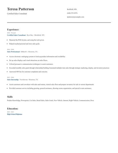 Certified Sales Consultant Resume