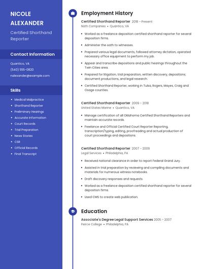Certified Shorthand Reporter Resume