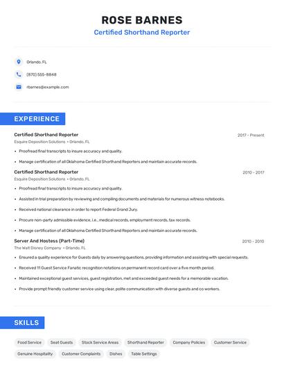 Certified Shorthand Reporter Resume