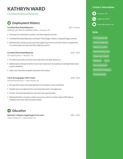 Certified Shorthand Reporter Resume