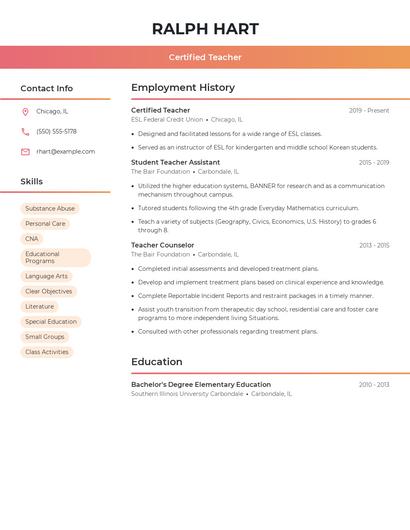 Certified Teacher Resume