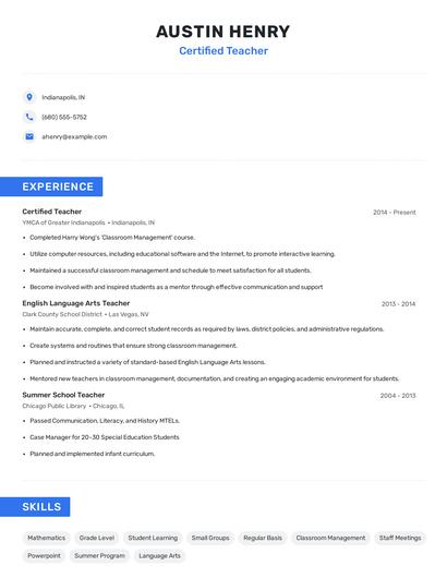 Certified Teacher Resume
