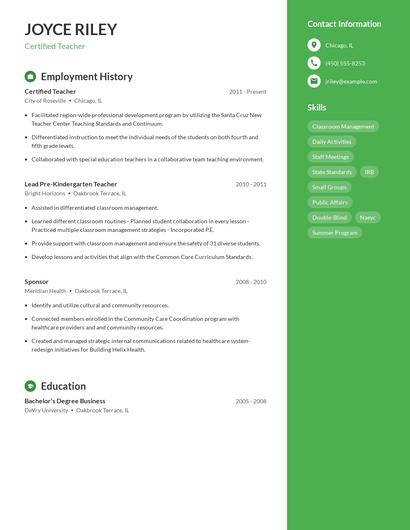 Certified Teacher Resume
