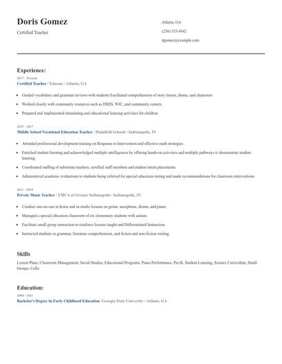 Certified Teacher Resume