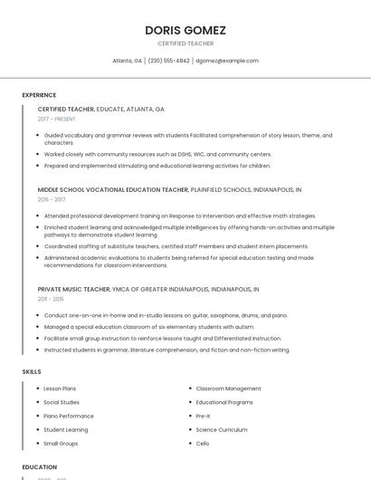 Certified Teacher Resume