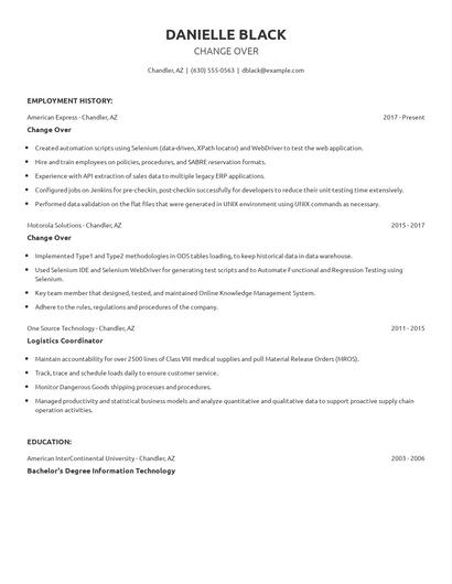 Change Over Resume