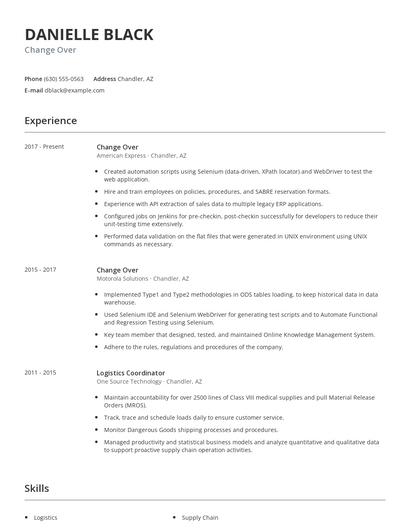 Change Over Resume