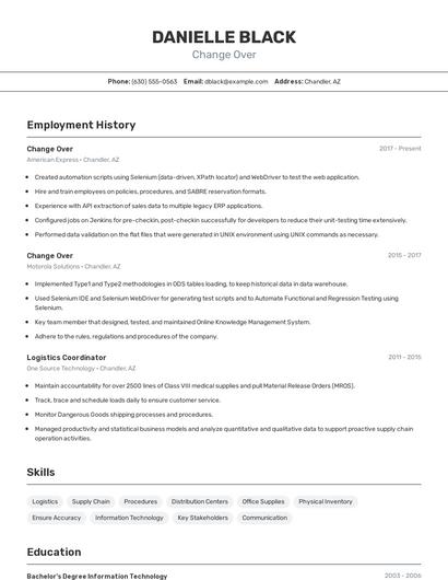 Change Over Resume