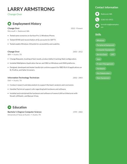 Change Over Resume