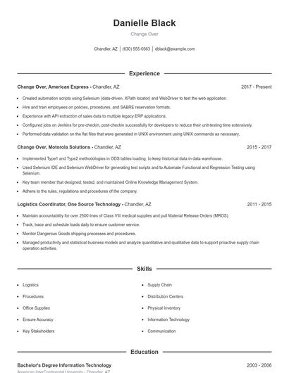 Change Over Resume