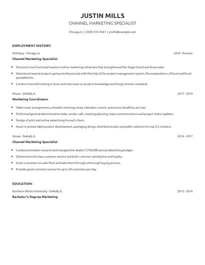 Channel Marketing Specialist Resume