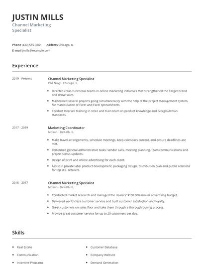 Channel Marketing Specialist Resume