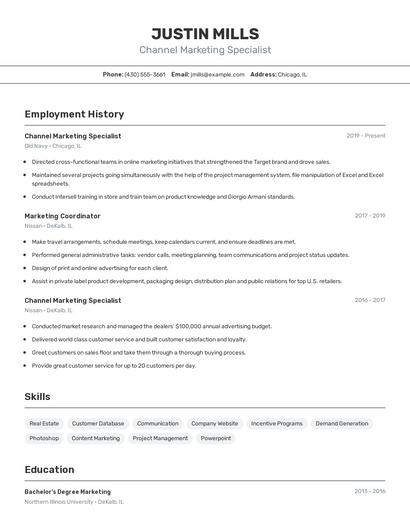 Channel Marketing Specialist Resume
