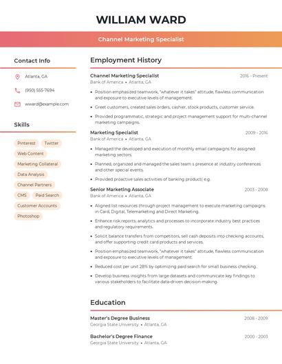 Channel Marketing Specialist Resume